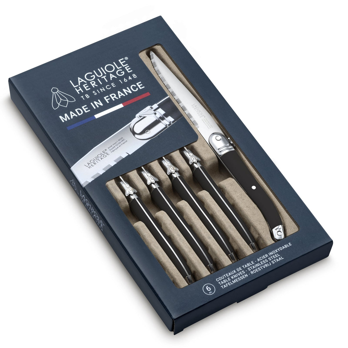 Laguiole Heritage® Steak Knives - Access Series - Black Handle - Set of 6