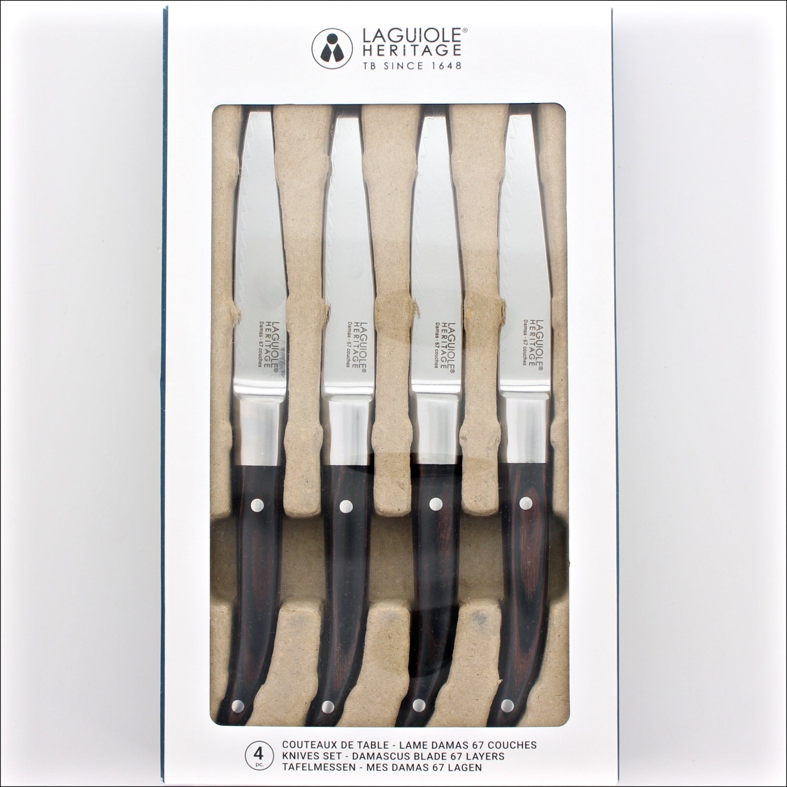 Laguiole Heritage Damascus Blade Steak Knives - Set of 4
